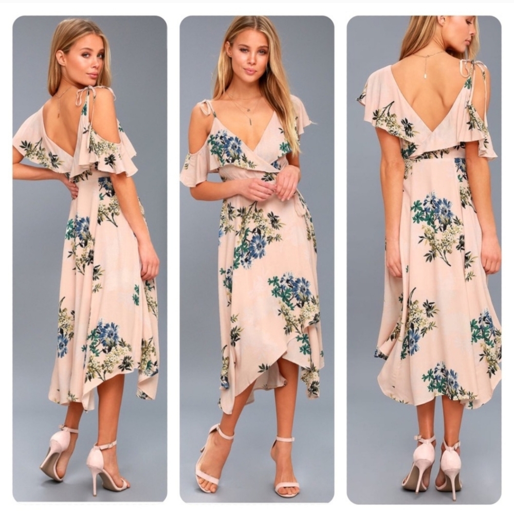ASTR YESSENIA BLUSH PINK FLORAL MIDI WRAP Sz.S - Picture 2 of 6